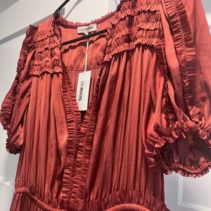 Brand New! Isadora Tiered-Sleeve Satin Plisse Midi Dress. Stunning